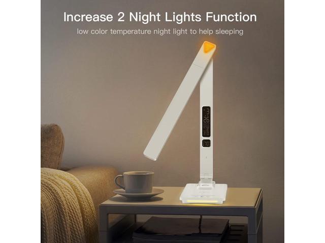 LED Desk Lamp with Wireless Charger: Desk Lamps for Home Office Bedroom, 5 Color Modes & Brightness Dimmable, 2 Night Light