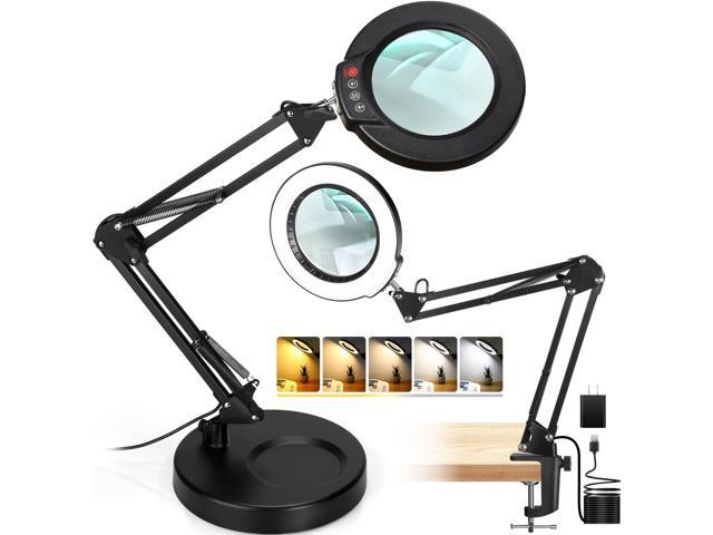 10X Magnifying Glass with Light and Stand, 2-in-1 Desk Lamp & Clamp Light, Seylae 5 Color Modes, Brightness Stepless Dimmable LED Lighted Magnifier...