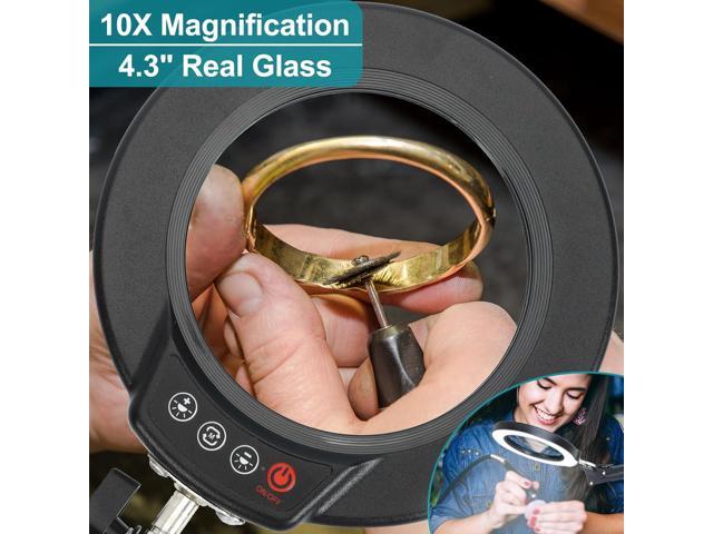 10X Magnifying Glass with Light and Stand, 2-in-1 Desk Lamp & Clamp Light, Seylae 5 Color Modes, Brightness Stepless Dimmable LED Lighted Magnifier...