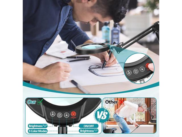 10X Magnifying Glass with Light and Stand, 2-in-1 Desk Lamp & Clamp Light, Seylae 5 Color Modes, Brightness Stepless Dimmable LED Lighted Magnifier...