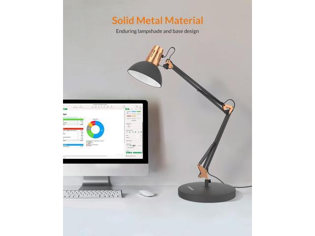 LEPOWER Metal Desk Lamp, Adjustable Goose Neck Architect Table Lamp with On/Off Switch, Swing Arm Desk Lamp with Clamp, Eye-Caring Reading Lamp for...