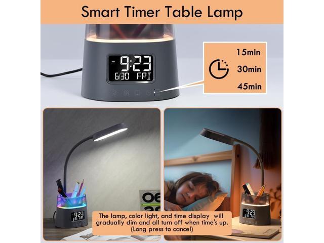 WILIT LED Desk Lamp for College Dorm Room Essentials, Students Study Lamp with Charging Station, Pen Holder, Clock & RGB Night Light, Office Desk...