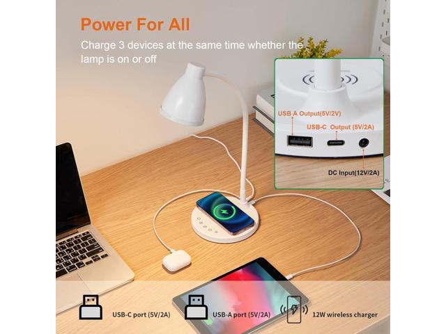 BOHON Desk Lamp for Home Office, LED Desk Light with USB C+A Charging Ports, Wireless Charger, 5 Colors Stepless Dimming Reading Light Timer, Touch...