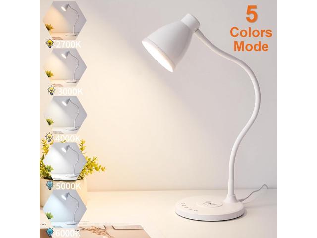 BOHON Desk Lamp for Home Office, LED Desk Light with USB C+A Charging Ports, Wireless Charger, 5 Colors Stepless Dimming Reading Light Timer, Touch...