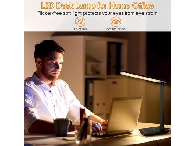 White crown LED Desk Lamp with 15W Wireless Charger & USB Port, Dimmable Table Lamp with 5 Lighting Modes, Sensitive Touch Control, Foldable &...