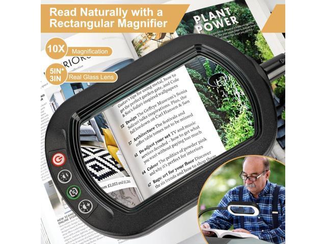 Veemagni 10X Rectangle Magnifying Glass with Light and Stand, Flexible Gooseneck LED Lighted Desk Lamp, 5 Color Modes Stepless Dimmable, Hands Free...