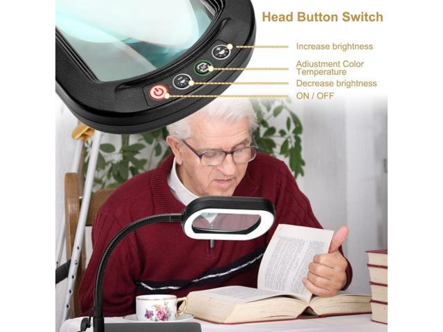 Veemagni 10X Rectangle Magnifying Glass with Light and Stand, Flexible Gooseneck LED Lighted Desk Lamp, 5 Color Modes Stepless Dimmable, Hands Free...