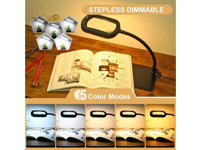 Veemagni 10X Rectangle Magnifying Glass with Light and Stand, Flexible Gooseneck LED Lighted Desk Lamp, 5 Color Modes Stepless Dimmable, Hands Free...