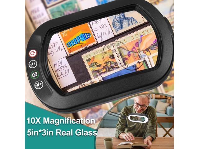 10X Rectangle Magnifying Glass with Light, 5 Color Modes Stepless Dimmable Magnifier with Stand, LED Lighted Clamp Desk Lamp with Swing Arm, Hands...