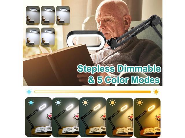 10X Rectangle Magnifying Glass with Light, 5 Color Modes Stepless Dimmable Magnifier with Stand, LED Lighted Clamp Desk Lamp with Swing Arm, Hands...