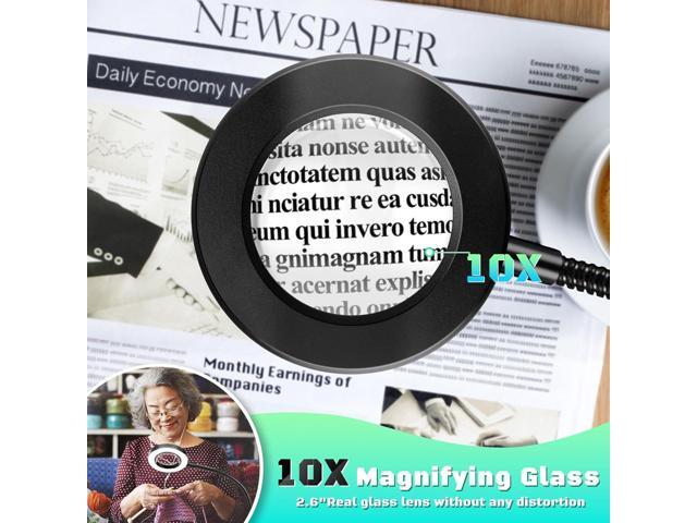 NZQXJXZ 10X Magnifying Glass with Light, Clip on Mganifier with Light, 48 LED Desk Magnifying Glass wtih Clamp, 3 Modes Dimmable Magnifying LED...