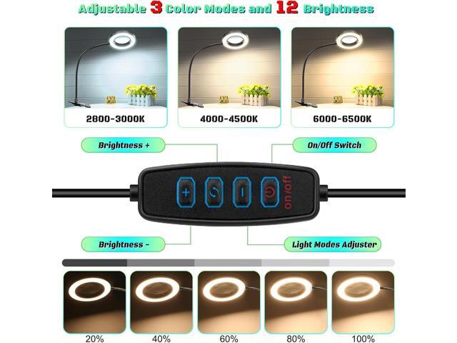 NZQXJXZ 10X Magnifying Glass with Light, Clip on Mganifier with Light, 48 LED Desk Magnifying Glass wtih Clamp, 3 Modes Dimmable Magnifying LED...