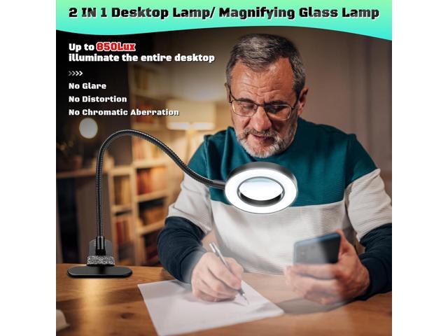 NZQXJXZ 10X Magnifying Glass with Light, Clip on Mganifier with Light, 48 LED Desk Magnifying Glass wtih Clamp, 3 Modes Dimmable Magnifying LED...