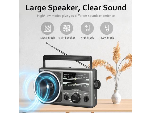 AM FM Portable Radio Battery Operated by 4X D Cell Batteries Or AC Power Transistor Radio with and Big Speaker, Standard Earphone Jack, High/Low...