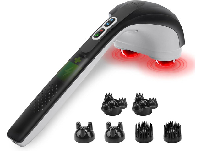 Snailax Cordless Handheld Back Massager with Heat, FSA HSA Eligible, Deep Tissue Percussion Massager, 3 Sets of Dual Pivoting Heads,Rechargeable...