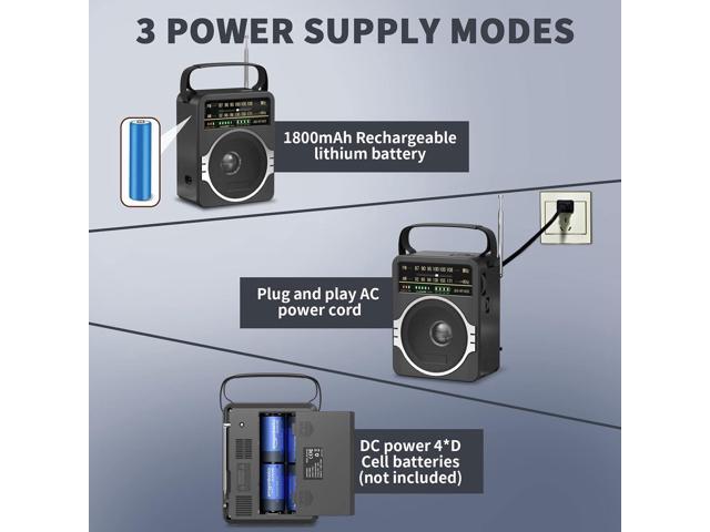 Portable AM FM Radio, Bluetooth 5.0 Radios 5 Watts Loud Speaker,FM Radio Built-in Rechargeable Battery/DC D*4 Cell Battery Operated & AC Power Plug...