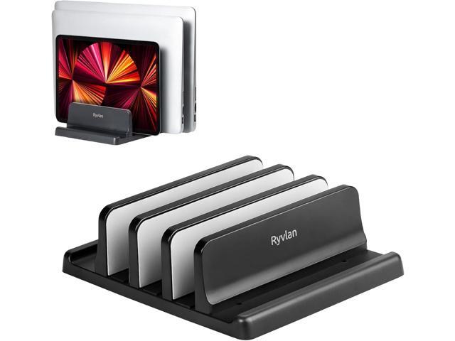 Vertical Laptop Stand, 3 Slot Adjustable Laptop Storage Rack and Desk Organizer, Silicone-Padded Holder for Multiple Devices Storage, Compatible...