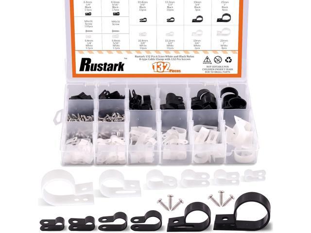 132 Pcs 6 Sizes White and Black Nylon R-Type Cable Clamp Cable Organizer Cord Fasteners Screw Mounting Electrical Grip Wire Clips with 132 Pcs...