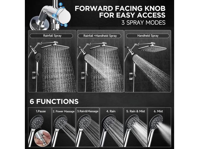 Veken [1.8gpm Eco-Flow] 11.8 Inch Rain Shower Head with 6 Modes Handheld Water Spray,Wide Showerhead Combo with Extension Arm-housewarming gifts,...