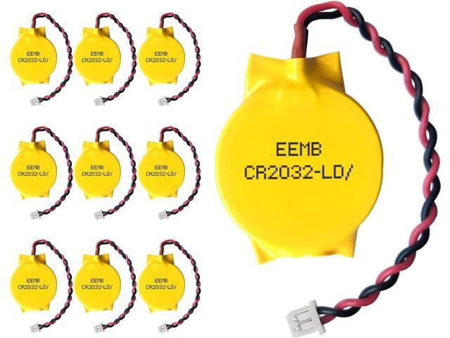 EEMB 10-Pack CMOS Battery CR2032 3V Lithium Battery with 2 Pin 2 Wire Cable and MOLEX Connector CMOS Replacement for Alienware M11 Dell E6520...