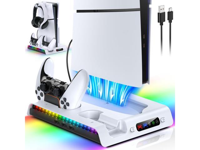 FASTSNAIL Charging Stand with Cooling Fan Only for PS5 Slim Console, Dual Controller Charger Station with 9 RGB Lights & Headset Hook & 3-Level...