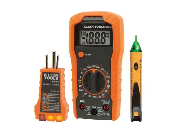 Klein Tools 69149P Electrical Test Kit with Digital Multimeter, Non-Contact Voltage Tester and Electrical Outlet Tester, Leads and Batteries