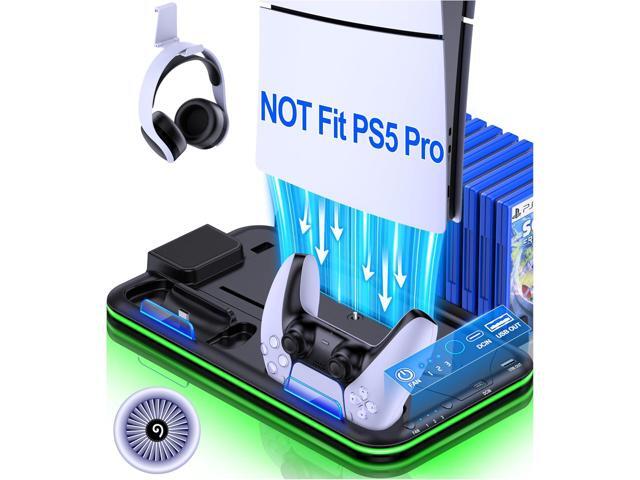 PS5 Slim Stand and Turbo Cooling Station with Controller Charging Station for Playsation 5, PS5 Accessories Kits Incl. 3 Levels Cooling Fan, LED,.