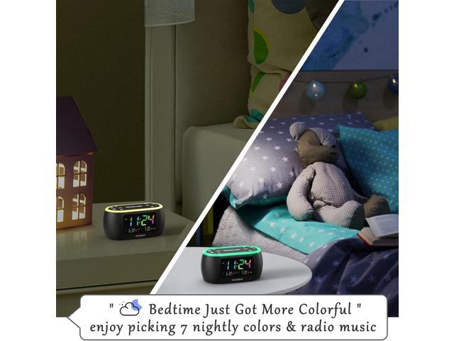 HOUSBAY 3 in 1 Alarm Clock for Bedrooms- Clock Radio & Night Light, Rainbow Digit, Dual Alarm, Small Radio Alarm Clock for Kids, Teens