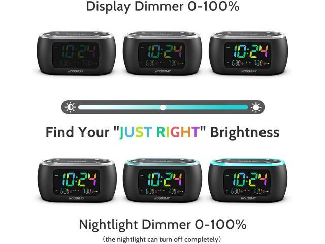 HOUSBAY 3 in 1 Alarm Clock for Bedrooms- Clock Radio & Night Light, Rainbow Digit, Dual Alarm, Small Radio Alarm Clock for Kids, Teens