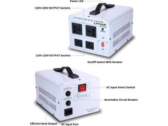 LVYUAN 2500W Voltage Transformer Power Converter Step Up 110V to 220V, Step Down 220V to 110V, 110/120 Volt - 220/240 Volt