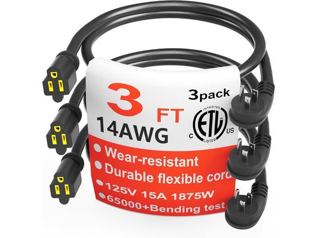 HUANCHAIN 14 Gauge 3 Feet (3 Pack) Flat Plug Extension Cord Black Indoor Outdoor, Heavy Duty 3 Prong Grounded Low Profile Extension Wire Flexible,...