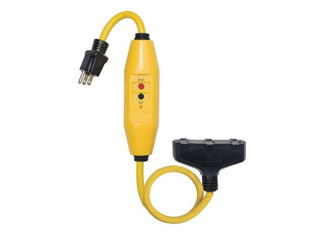 Tower Manufacturing 30438024 Auto-Reset 15 AMP Inline GFCI Triple Tap Cord, 2 Feet, Yellow