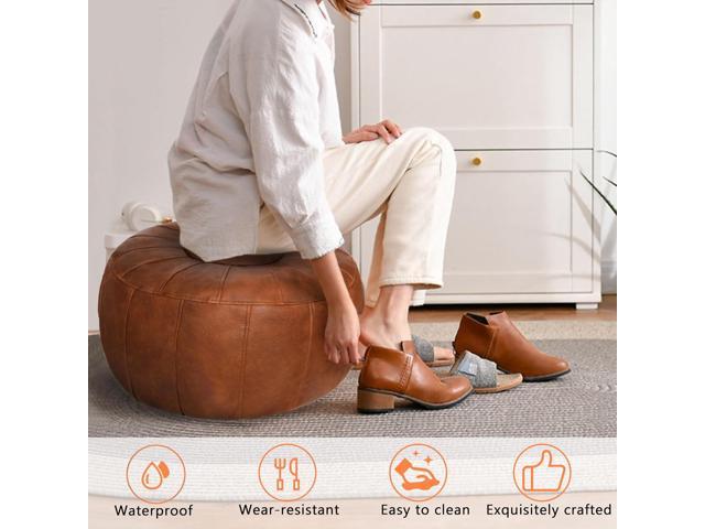Thgonwid Unstuffed Moroccan Storage Pouf Foot Stool Ottoman Seat Handmade Faux Leather Bean Bag Floor Chair Foot Rest for Living Room, Bedroom or...