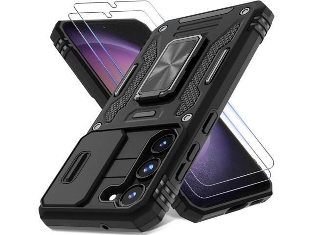 DEERLAMN Case for Samsung Galaxy S23 with Slide Camera Cover+Screen Protector(2 Packs), Rotated Ring Kickstand Military Grade Shockproof Protective...