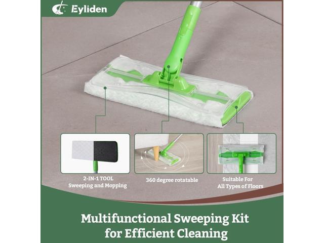 Eyliden Sweeper Mop - Lock Tight Design No Lost Pads - 36 Disposable Dry & Wet Cloths, Dust Mop Starter Kit for Pet Hair, Hardwood Floors, 360...