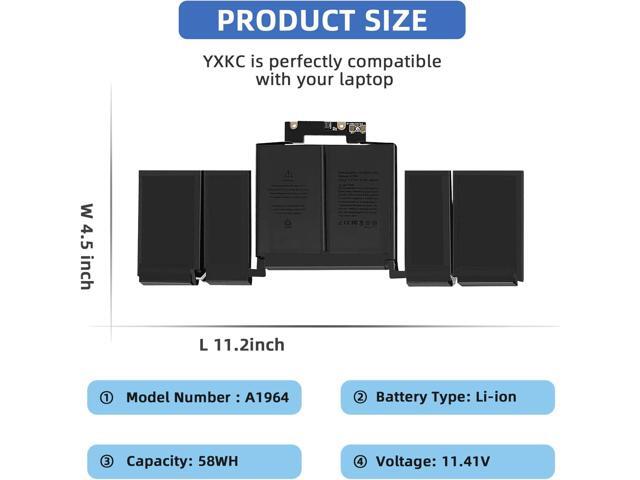 A1964 Laptop Battery Replacement for MacBook Pro 13' A1989 (Mid 2018 2019) A2251(2020 Release) EMC 3214 3358 3348 BTO/CTO Touch Bar MR9Q2LL/A...