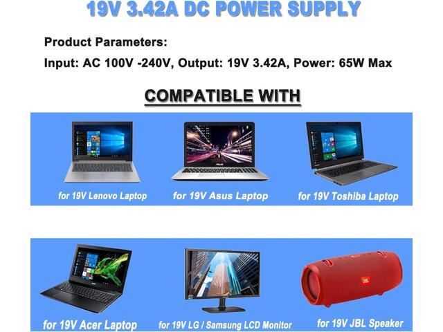 TKDY 19V 3.42A Power Supply Laptop Charger, DC 19V Power Adapter Compatible with 19 Volts Asus Gateway Toshiba HP Laptop Computer Accessories LG...