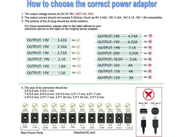 TKDY 19V 3.42A Power Supply Laptop Charger, DC 19V Power Adapter Compatible with 19 Volts Asus Gateway Toshiba HP Laptop Computer Accessories LG...