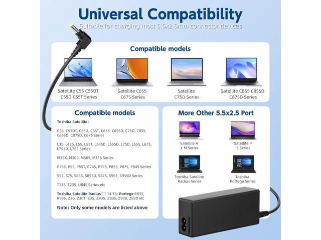 65w Laptop Charger for Toshiba Satellite A205 A215 A655 C55 C55D C55T C655 C675 C855 L55 L655 L675 L745 L755 L855 P755 S55 for Toshiba Portege Z30...