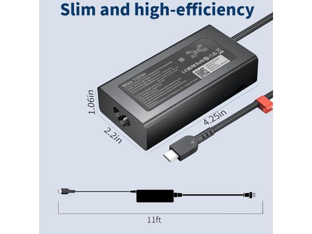 New Slim 100W USB C Charger for Lenovo Thinkpad/Yoga/Chromebook, MacBook, HP, ASUS, Acer, MSI, Dell Laptops and Computers - AC Adapter
