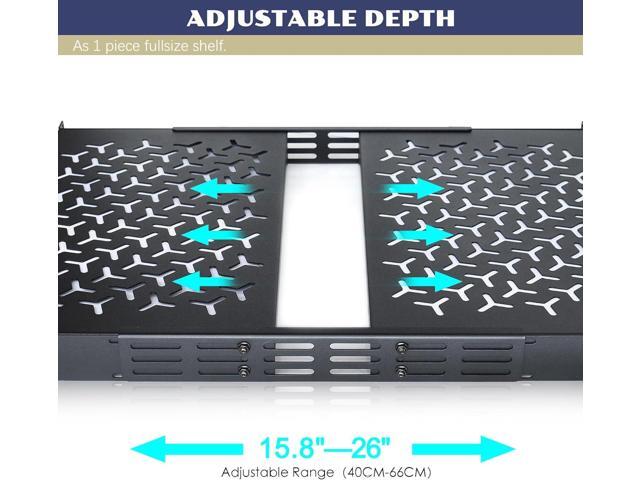 1U Rack Shelves (2-Pack), 2 PCS 8' Deep Cantilever, with Optional Joints to Combine as One Full Size Server Rack Shelf