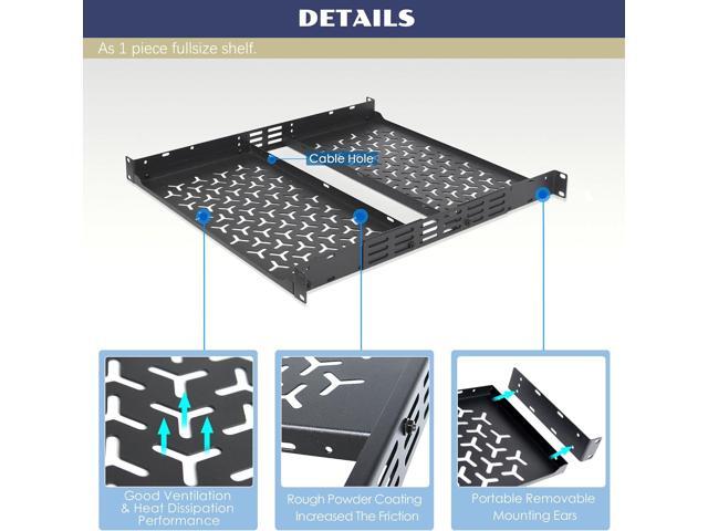 1U Rack Shelves (2-Pack), 2 PCS 8' Deep Cantilever, with Optional Joints to Combine as One Full Size Server Rack Shelf