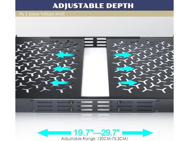 1U Rack Shelves (2-Pack), 2 PCS 10' Deep Cantilever, with Optional Joints to Combine as One Full Size Server Rack Shelf