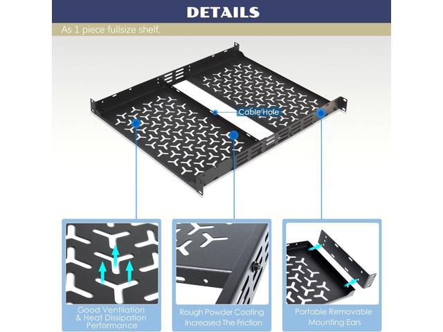 1U Rack Shelves (2-Pack), 2 PCS 10' Deep Cantilever, with Optional Joints to Combine as One Full Size Server Rack Shelf
