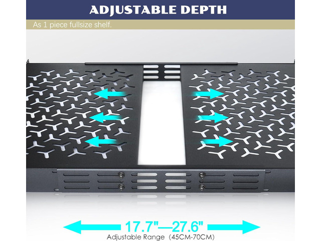 1U Rack Shelves (2-Pack), 1 PCS 6' Deep Cantilever & 1 PCS 12' Deep Cantilever, with Optional Joints to Combine as One Full Size Server Rack Shelf