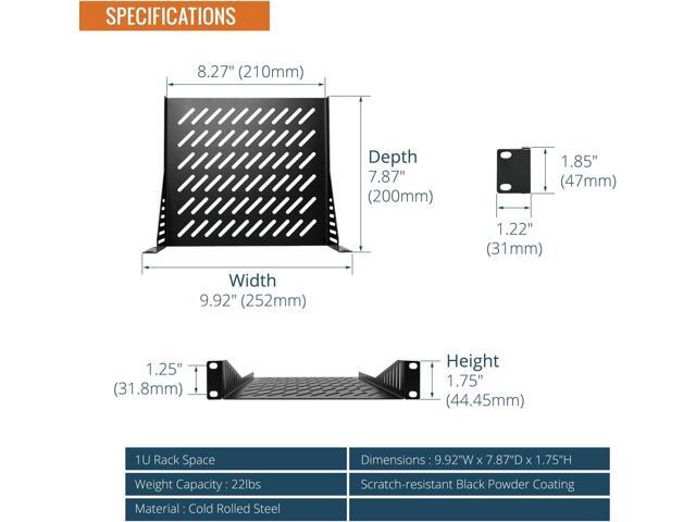 Tecmojo 1U Rack Mount Shelf for 10' Server Rack, 7.87' Deep Vented Cantilever Tray, Metal Shelf for Network Cabinet, Server Enclosure, Enhanced...