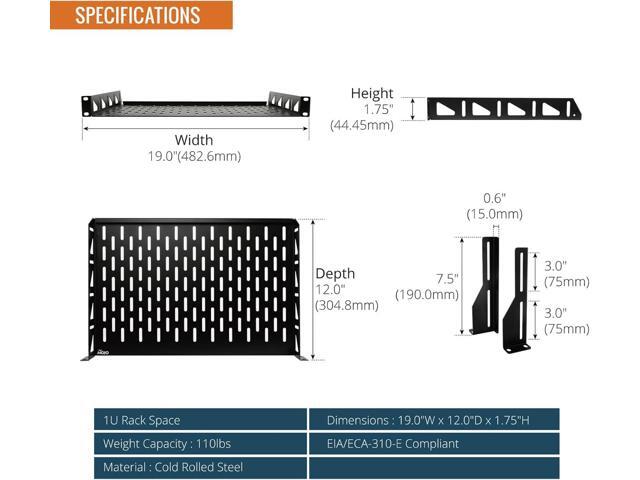 Tecmojo 1U Rack Shelf,19 inch Rack Shelf 12 inch Depth,Rack Mount Shelf with Anti-Slip Stops,Server Rack Shelf and Network Shelf for 19 in...