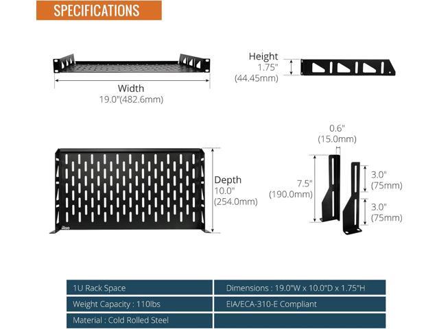 Tecmojo 1U Rack Shelf,19 inch,Server Rack Shelf 10 inch Depth,Rack Mount Shelf with Anti-Slip Stops,Network Shelves for 19 in Equipments, 110lbs...