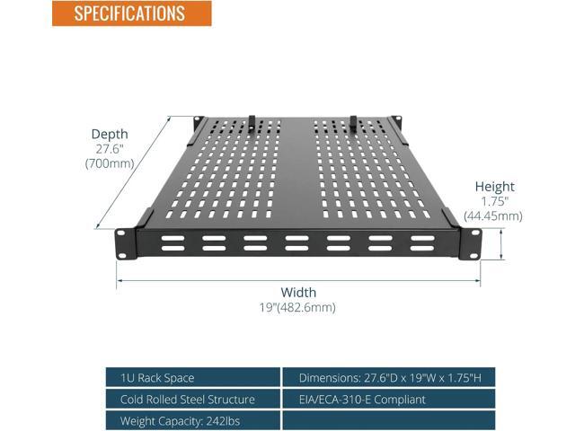 Tecmojo 1U 4-Post Vented Server Rack Mount Shelf,27.6in Deep with Adjustable Depth 19.7-37.4inch,Supports to 242 lbs,Universal Tray for 19 Inch...