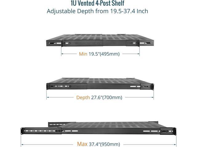 Tecmojo 1U 4-Post Vented Server Rack Mount Shelf,27.6in Deep with Adjustable Depth 19.7-37.4inch,Supports to 242 lbs,Universal Tray for 19 Inch...